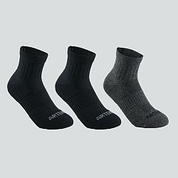 ARTENGO Detské športové ponožky RS500 stredne vysoké 3 páry čierno-sivé čierna 27-30