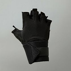 DOMYOS Pohodlné rukavice na posilňovanie s bandážou - čierne 2XL