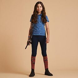 FOUGANZA Dievčenská jazdecká polokošeľa 140 s krátkym rukávom modrá tyrkysová 8 rokov