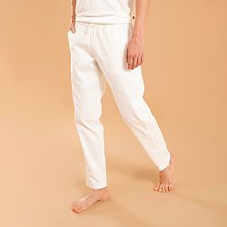 KIMJALY Pánske plátenné nohavice na jemnú jogu ľan bavlna biele L
