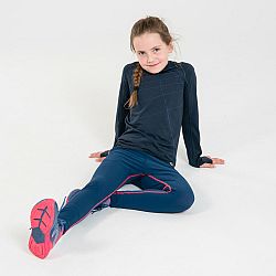 KIPRUN Detské bežecké priedušné tričko s dlhým rukávom Skincare tmavomodré 14-15 r (161-172 cm)