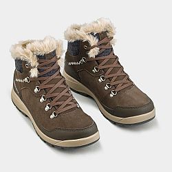 QUECHUA Dámska kožená hrejivá a nepremokavá polovysoká obuv SH900 na zimnú turistiku hnedá 38