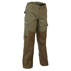 SOLOGNAC Detské nohavice Renfort - 100 zosilnené zeleno-hnedé khaki 14 rokov