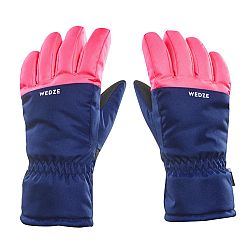 WEDZE Detské hrejivé a nepremokavé lyžiarske rukavice 100 modro-ružové fluorescenčné ružová 6 rokov